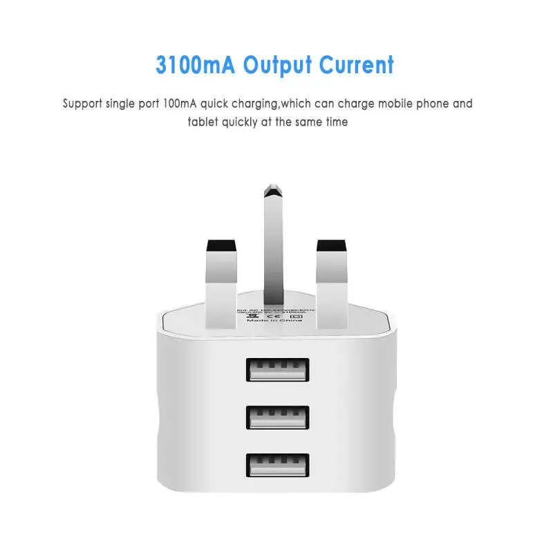 Universal UK Plug 3 Pin Wall Charger Adapter With 1/2/3 USB Ports Charging For Iphone 11 Samsung Huawei Charging Charger