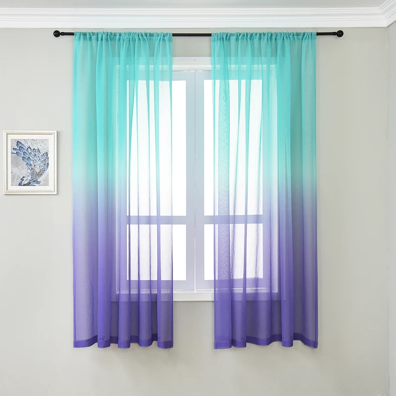 Gradient Multi Color Heavy Tulle Curtains for Living Room Bedroom Doris yarn Voile Curtain Window Treatment Panel Decor Drapes