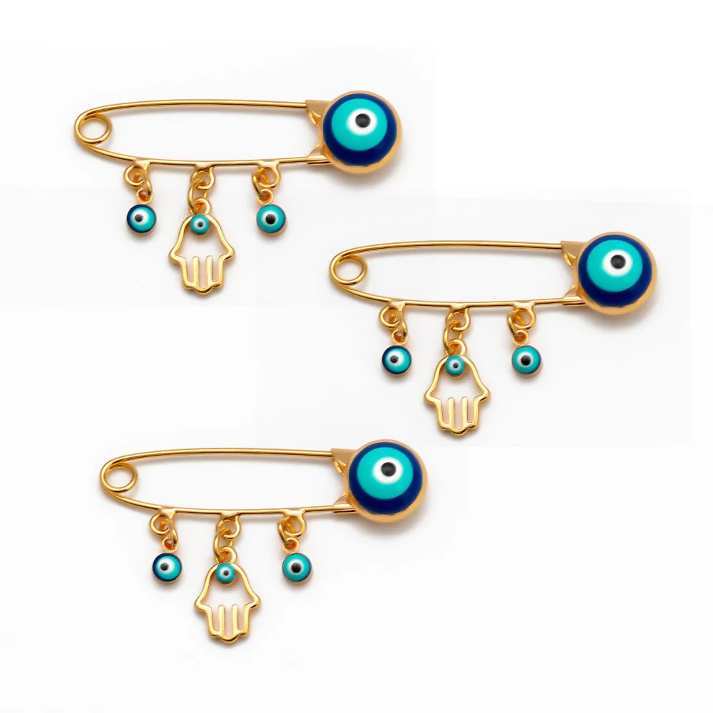 Turkey Evil Eyes Hands Brooch Safety Pin Blue Lucky Eyeball Brooch Charm Ethnic Lapel Pin Brooches For Women Jewelry