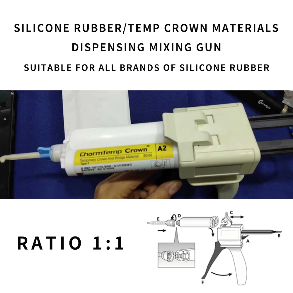 Dental Silicone Rubber Dispensing Mixing Gun 1:1 and 1:4 Ratios Temp Crown materials Tools Supplies Impression kit Instruments