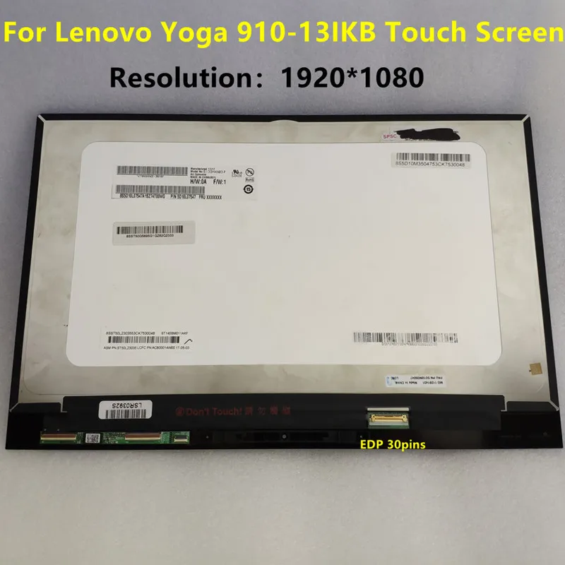 Yoga 910 13IKB LCD DISPLAY TOUCH SCREEN 5D10M35107 5D10M35047 13.9 Inches FHD UHD Laptops Screens For Lenovo Ideapad LED Panel