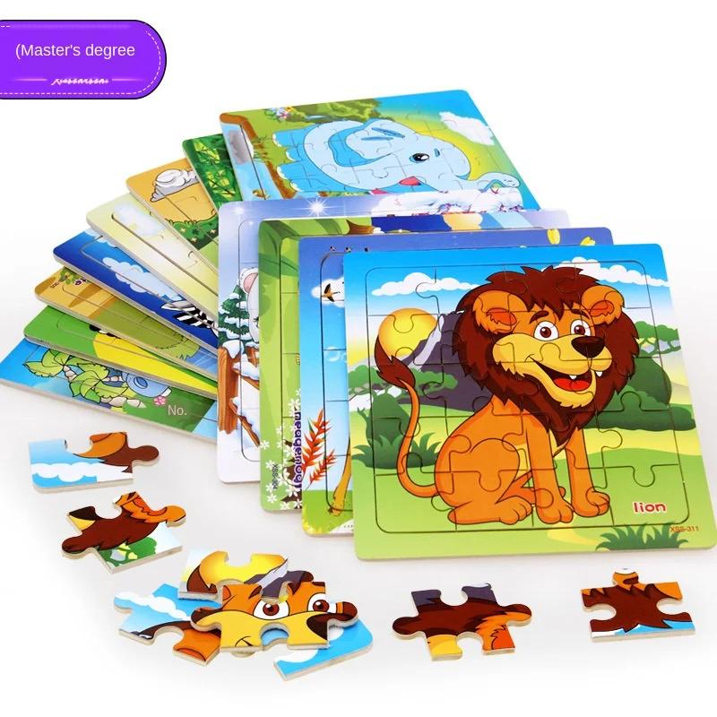 

20pcs/set Wooden Puzzles Brain Teaser Puzzle Children Educational Toys Baby Animal Cartoon Kids Shapes Tangram Jigsaw Gift P135