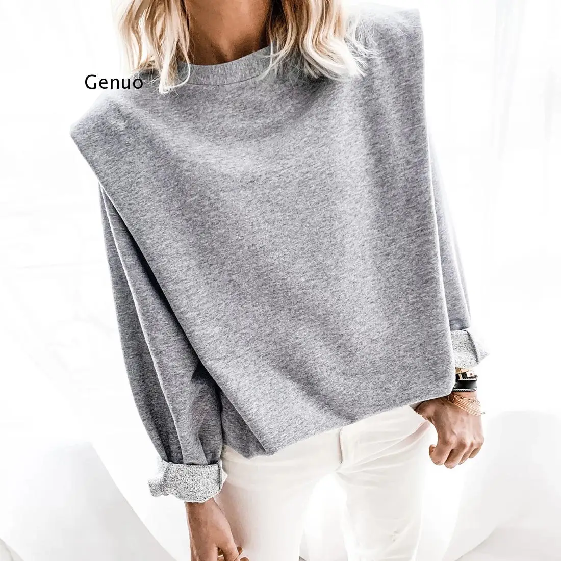 Autumn Spring Fashion Women Long-sleeved Shoulder Pad Casual Loose Sweatshirt Pullover Jumper Tee Tops Plus Outwear