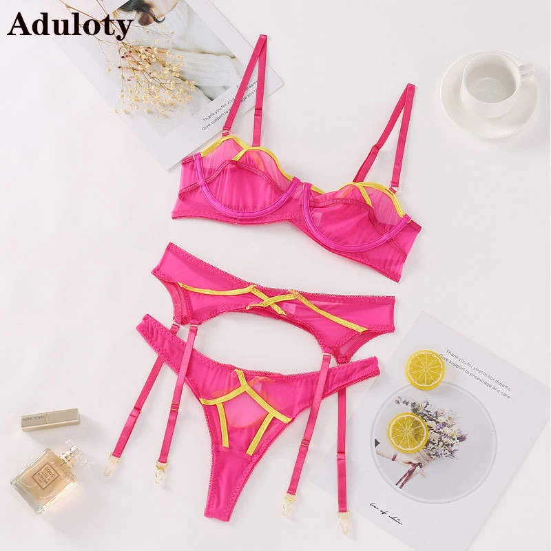 

Aduloty Sexy Fashion Women Underwear Net Gauze Perspective Transparent Temptation Gather Together Erotic Lingerie Two Piece Set