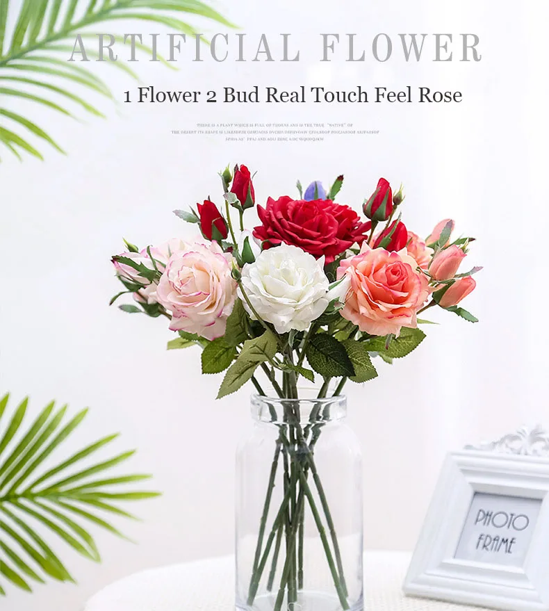 5 Stück Simulationsrosen, 1 Blume, 2 Knospen, feuchtigkeitsspendende Rosen, künstliche Blumen mit echter Haptik, Heimdekoration, Hochzeits-Brautstrauß – Detail 1