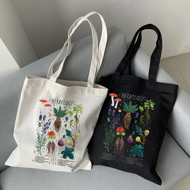 Mushroom Shoulder Bag Canvas Bag Harajuku Shopper Bag Fashion Casual Summer Shoulder Bags Tote Shopper Bag Border Collie