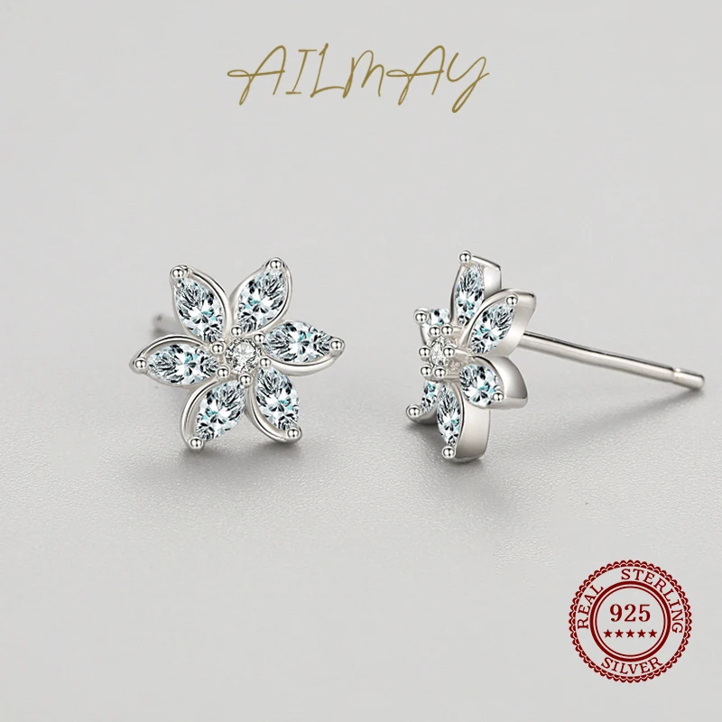 Ailmay 2021 New Style Blooming Flowers Fashion 925 Sterling Silver Cubic Zirconia Earrings For Women Minimalist Fine Jewelry