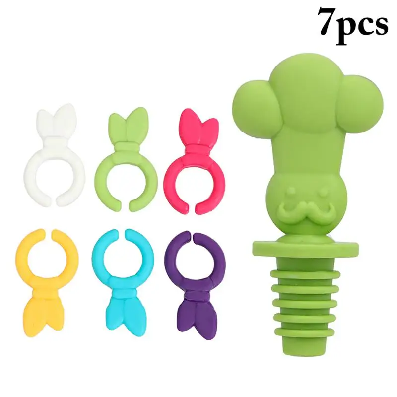 1pc Wine Stopper Cute Chef Bottle Stopper Wine Preserver With 6pcs Wine Glass Charm Bar Accessories For Party