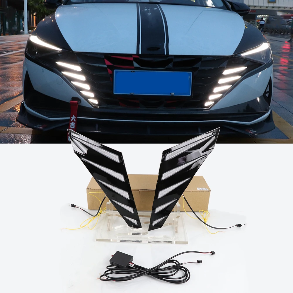 

2 Pieces Car Led Daytime Running Lights Turn Signal Yellow 12V Grille Daylights DRL Night Blue Driving for Hyundai Elantra 2021