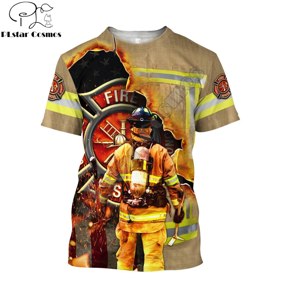 2025 Summer Hipster Men t-shirt Strong Firefighter Art 3D Printed Harajuku Short sleeve T shirt Unisex Casual tops TX0184