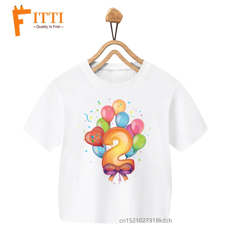 Kids Birthday Number 2 Flower Print Boy&Girl White T-shirt Kid Summer Kawaii Funny Clothes Little Baby Y2K Clothes,Drop Ship