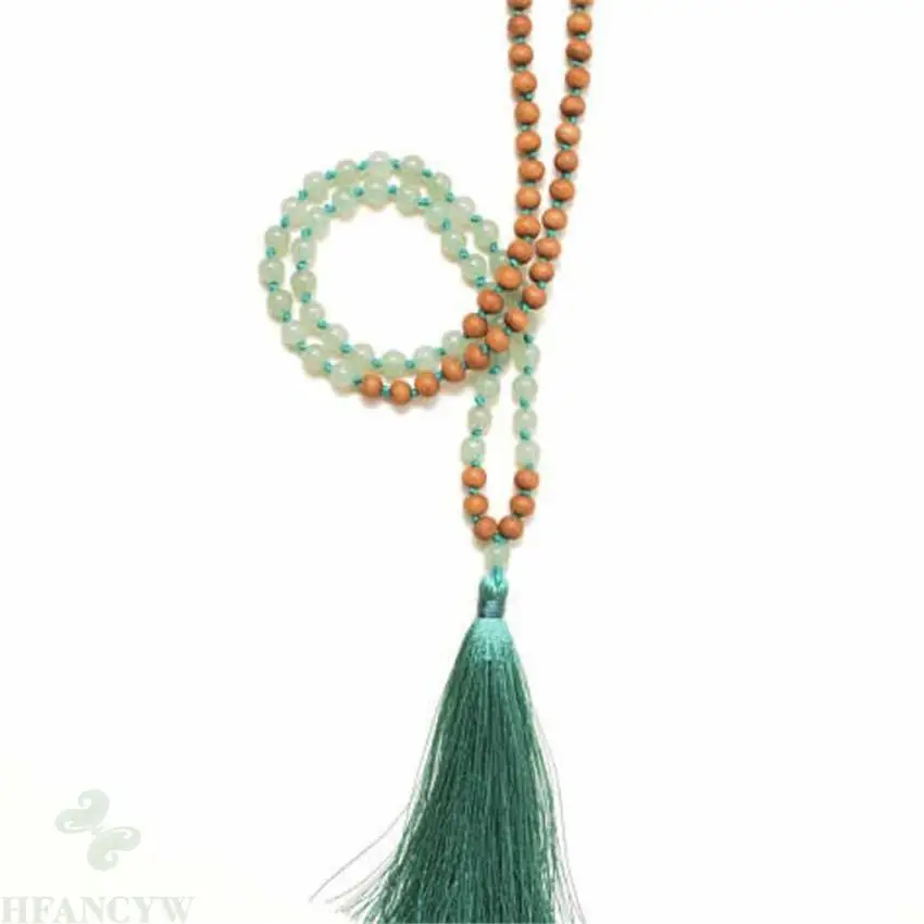 8mm green agate Gemstone wood Bead Mala necklace band Tassel energy spirituality men Buddhist Tassel natural Gemstone pray Yoga