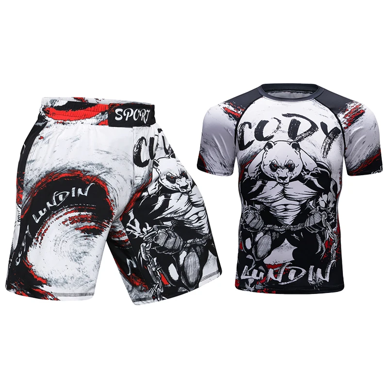 Chie Lundin-traje de compresión con estampado 3D para hombre, MMA Bjj Jiu Jitsu, pantalones cortos de entrenamiento, conjunto de boxeo de lucha,