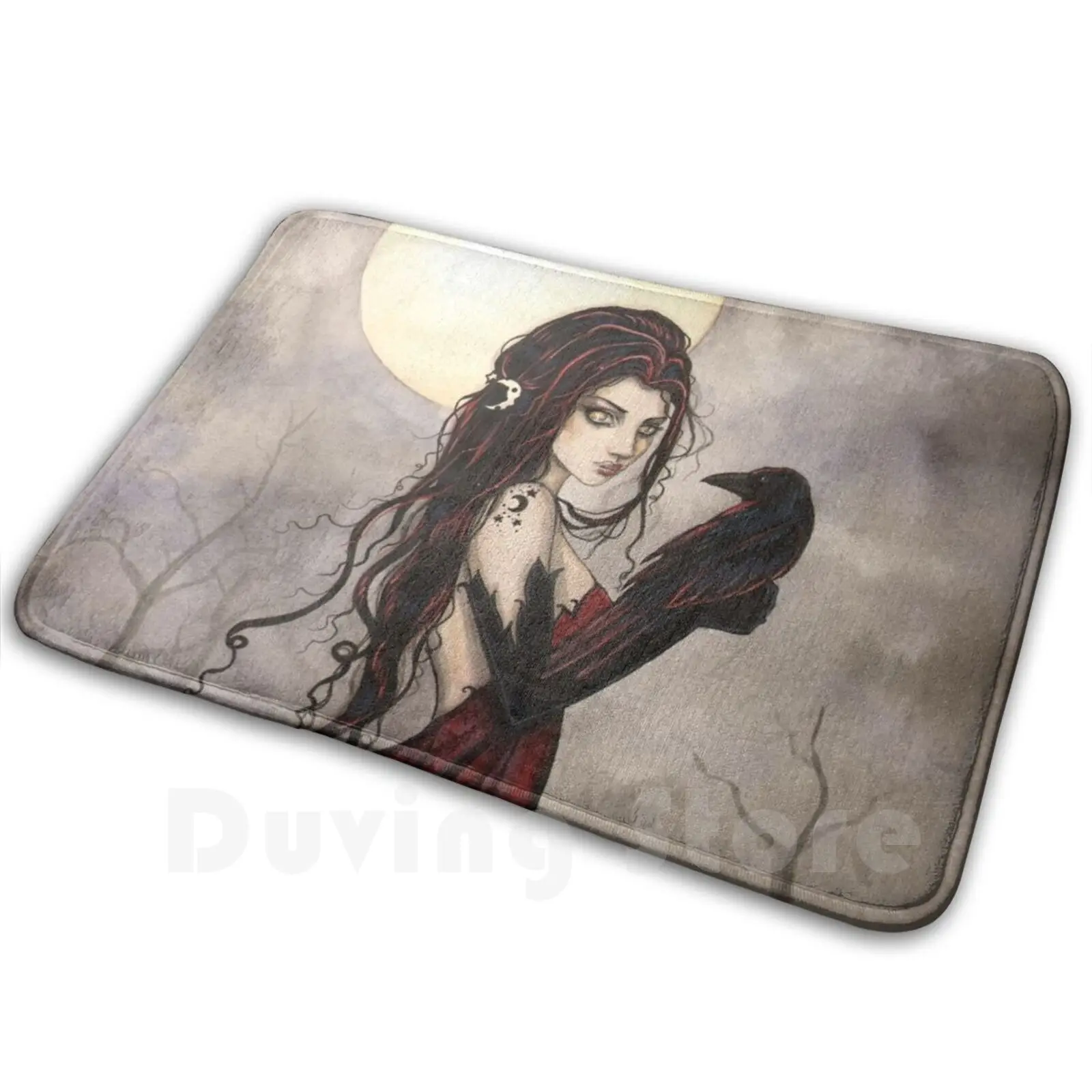 The Raven Gothic Fantasy Woman Full Moon By Molly Harrison Mat Rug Carpet Anti-Slip Floor Mats Bedroom Fantasy Fairy Raven Witch