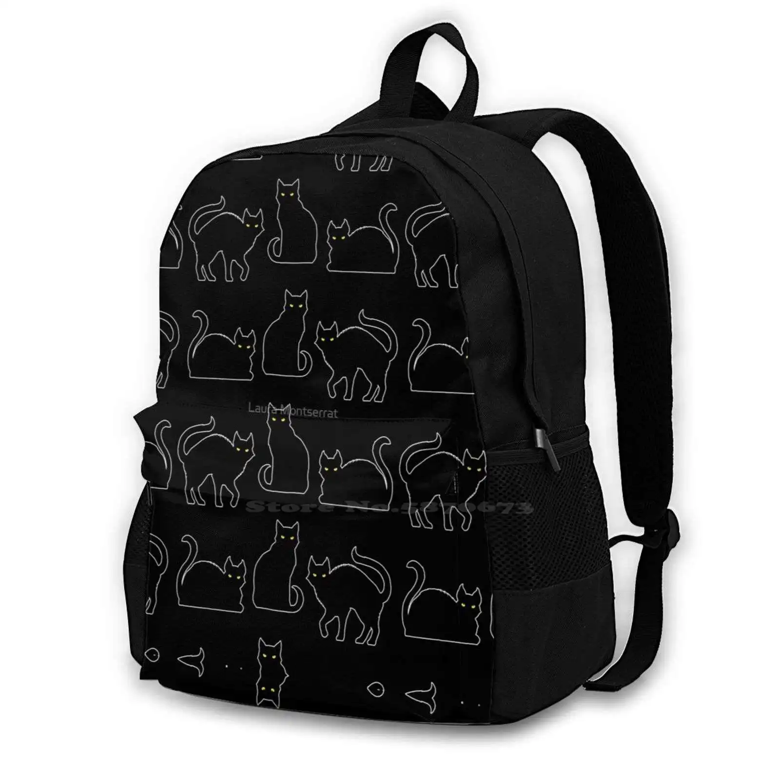 Cats-Symbol Of Witchcraft Pattern Design Laptop Travel School Bags Kitten Kitty Blackcat Cats Witchcraft Magick Ritual Familiar