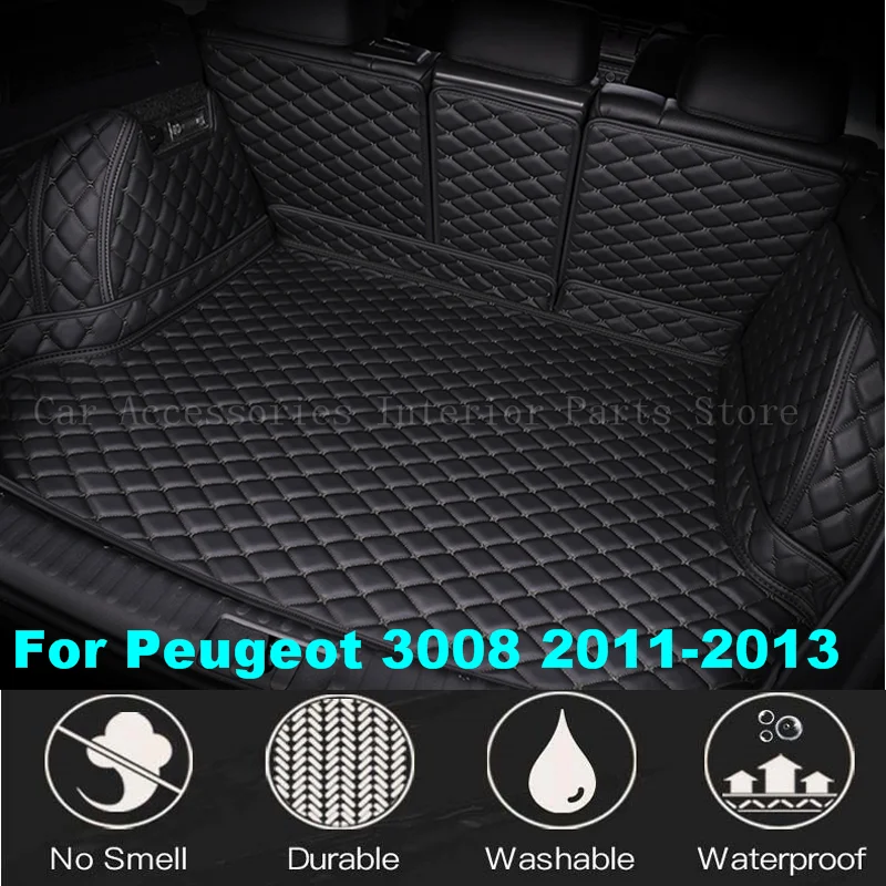 

Custom Car Trunk Mats For Peugeot 3008 2011 2012 2013 Auto Interior Accessories Leather Anti-dirty Waterproof Cargo Mats