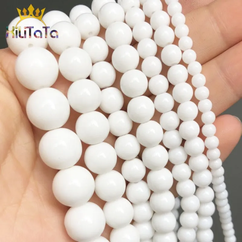 Natural Beads White Tridacna Stone Round Loose Beads For Jewelry Making DIY Bracelet Earrings Accessories 15\'\' 4/6/8/10/12mm