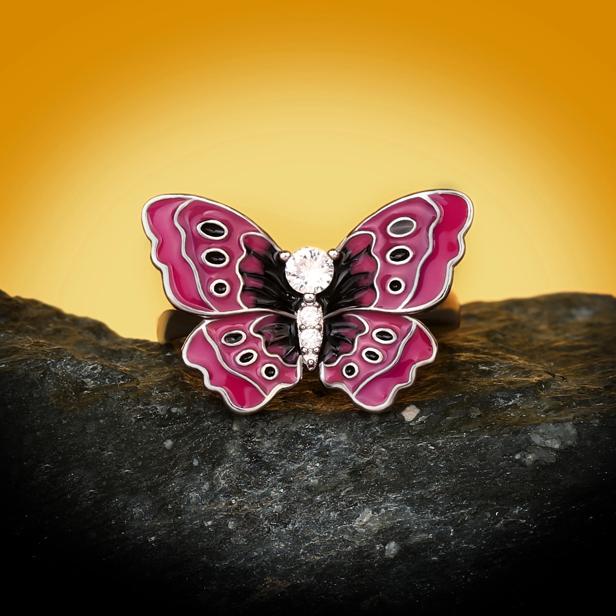 Exquisite And Playful Epoxy Pink Butterfly Enamel Zircon Ring Female Wedding Engagement Travel Party Gift For Women Jewelry