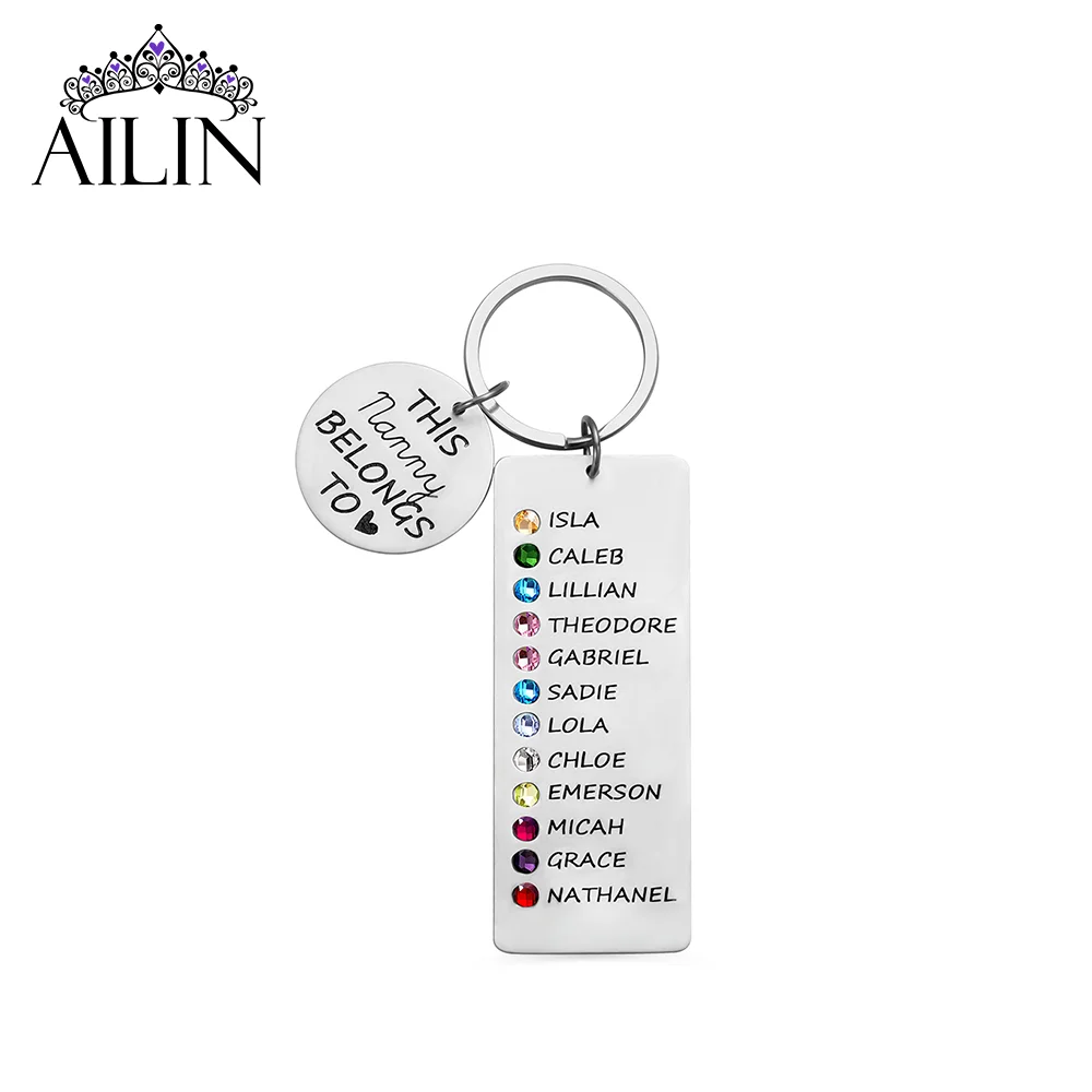 

AILIN Dropshipping Personalized Stainless Steel 1-12 Birthstone Keychain in Rose Gold Engraved Name Disc Gift For Mom Grandma