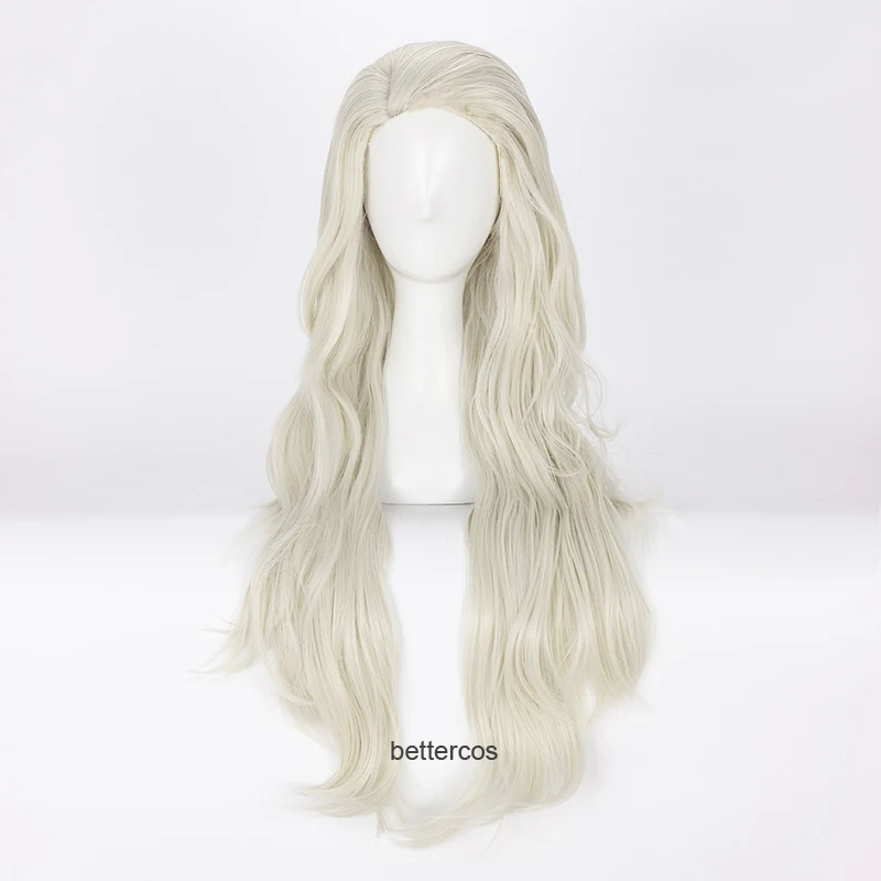 Princess Elsa Cosplay Wigs Long Light Golden Curly Heat Resistant Synthetic Hair Wig + Wig Cap