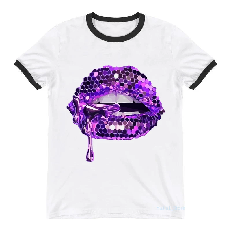 

Glitter Shiny Lips Print Tee Shirt Femme Sexy T Shirt Women'S Clothing Summer Tops Fashion Tshirt Female Harajuku Shirt