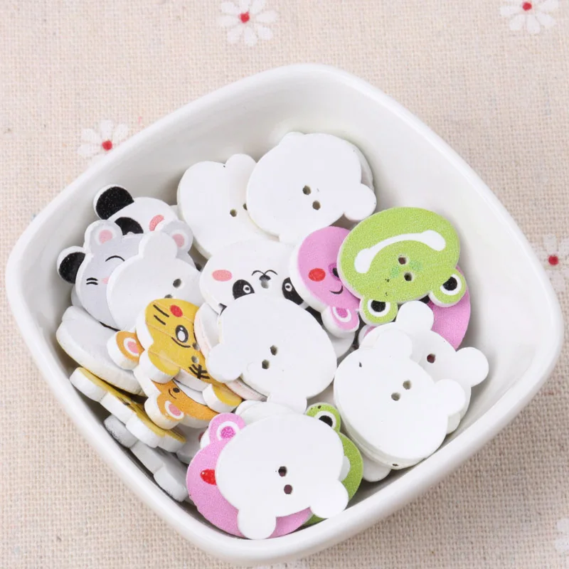 Button accessories for children\'s clothes Cartoon Animal  Wooden Buttons Botones Handmade Accessories Decoration  20mm 20pcs