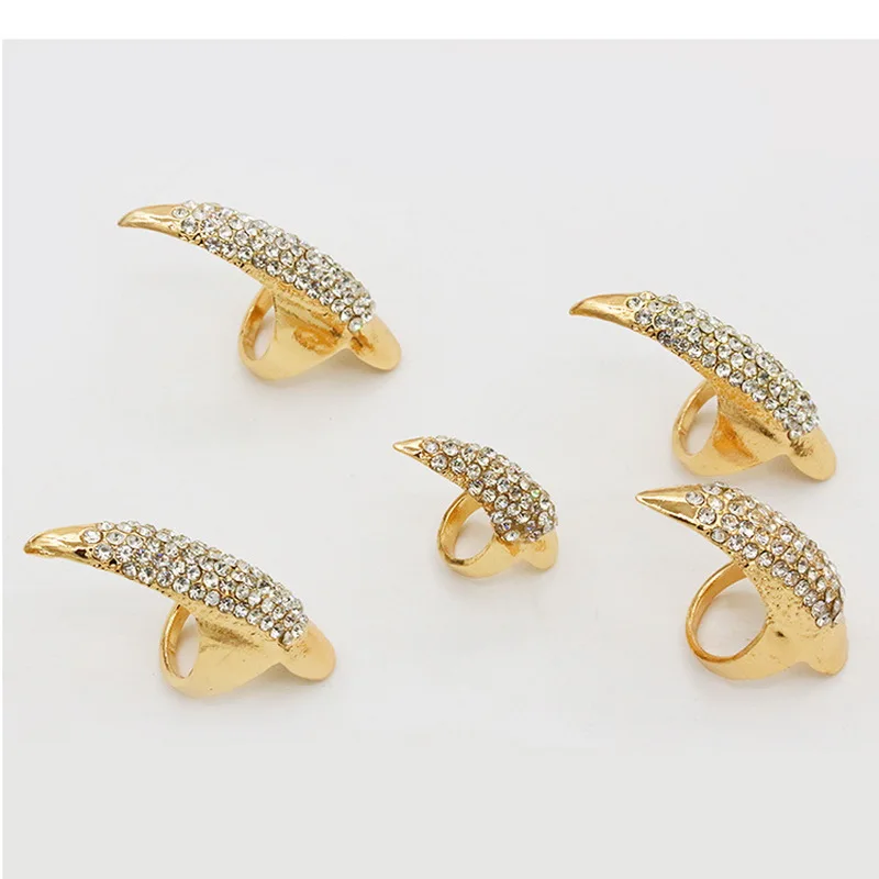 5PCS/ Set Punk Finger Rings For Women and Men Black Gold Color Cz Crystal Eagle Claw Nail Art Decoration Party Rings Jewelry