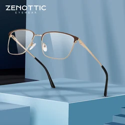 ZENOTTIC Titanium Alloy Blue Light Blocking Glasses Men Square Optical Frame Non-Prescription Clear Lens Computer Eyeglasses