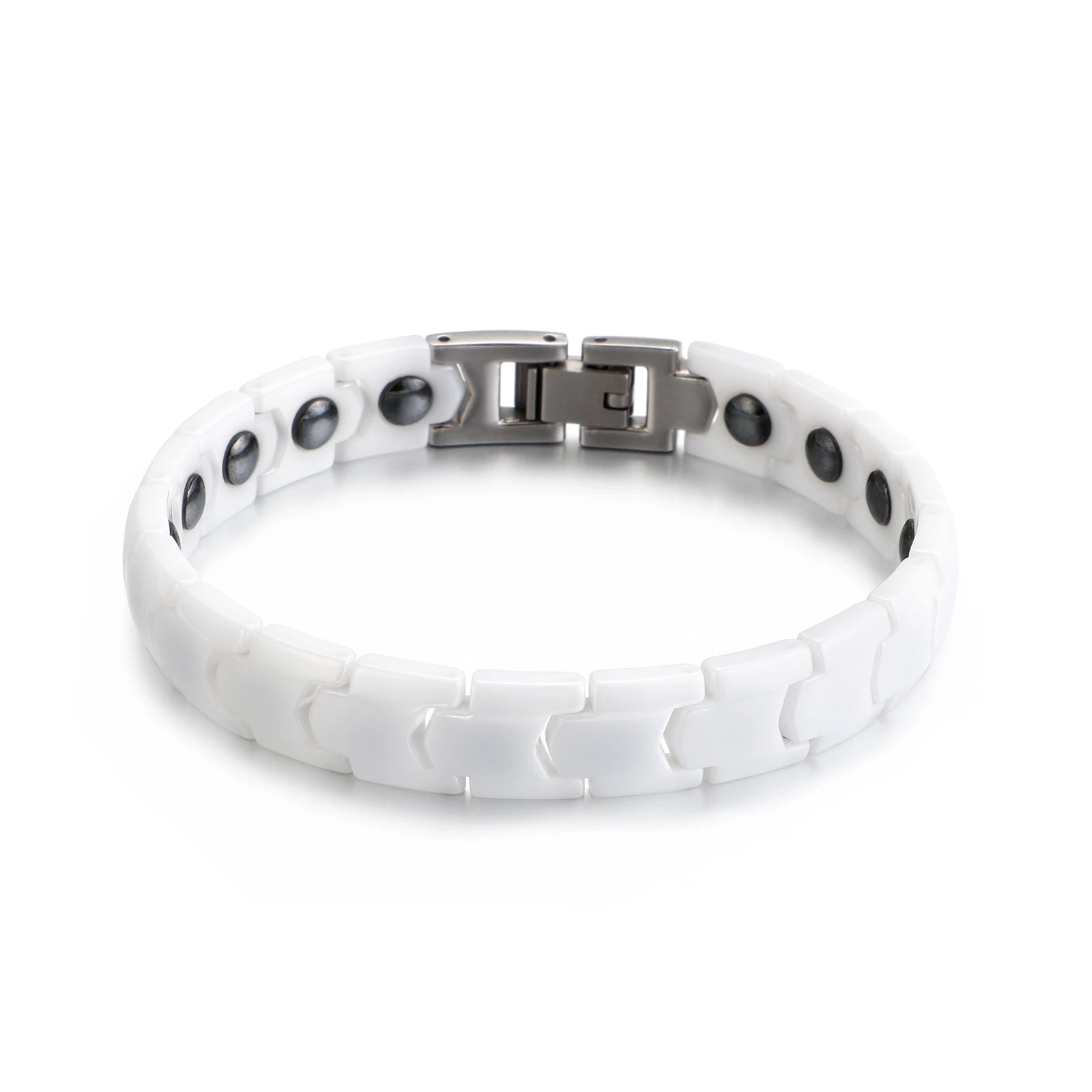 10mm Men's/Women's Bangle White/Black Magnet Ceramic Stainless Steel Bracelet Fashion Couple Cuff Chain Gifts Jewelry