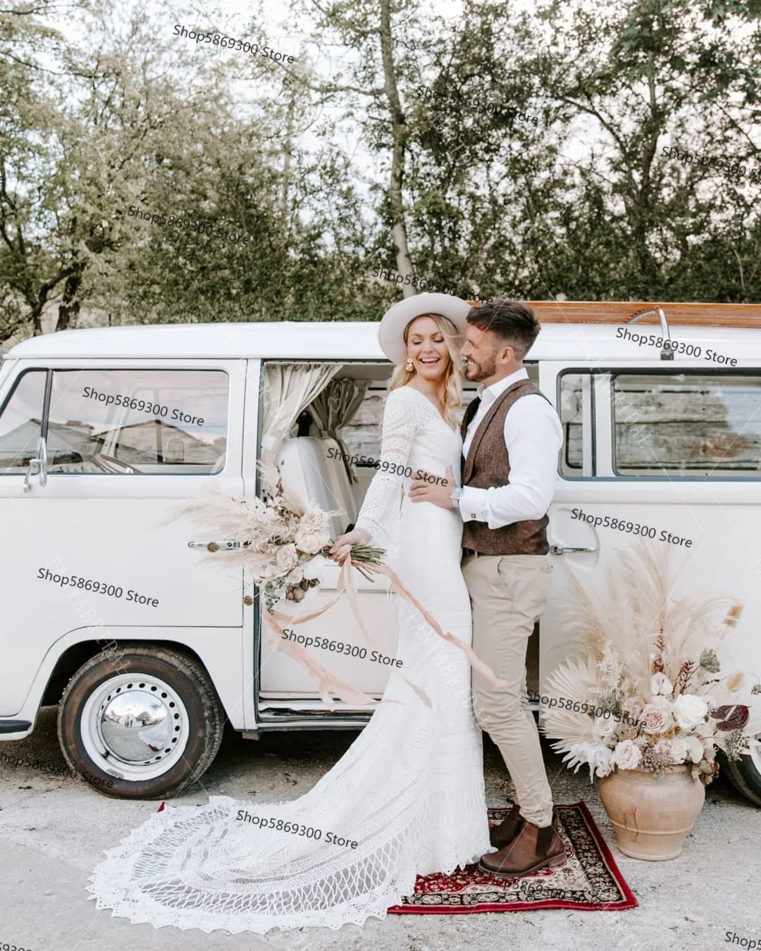 Robe de mariée bohème en dentelle au crochet, à lacets, col en V, manches longues, patients, tout ce qui frappe, fiançailles rêveuses, tout ce qui est Abiti Da Sposa