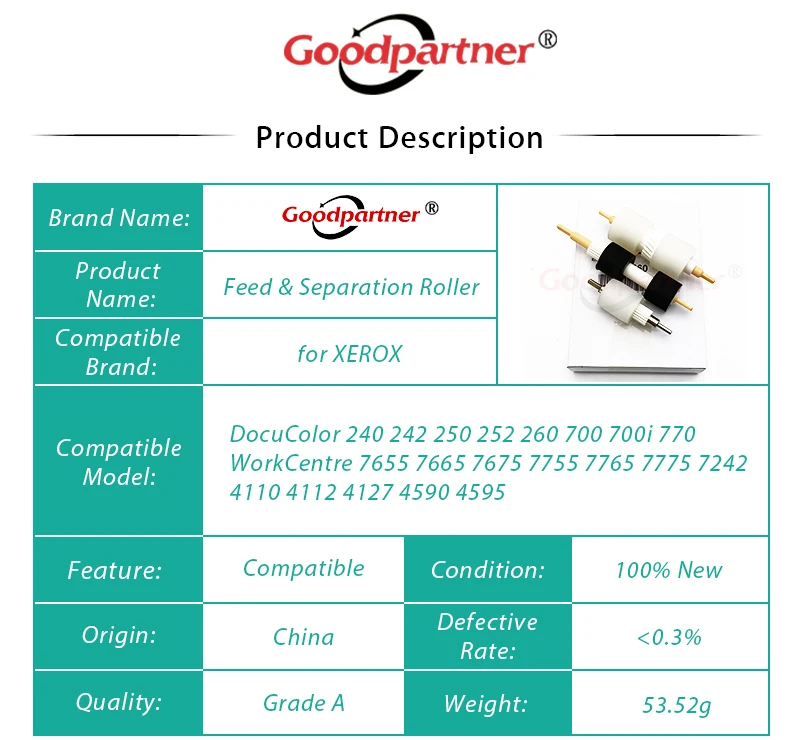 Rodillo de alimentación de separación para XEROX DocuColor, centro de trabajo 240, 242, 250, 252, 260, 700, 4110, 604K23670, 059K26570, 604K23660,