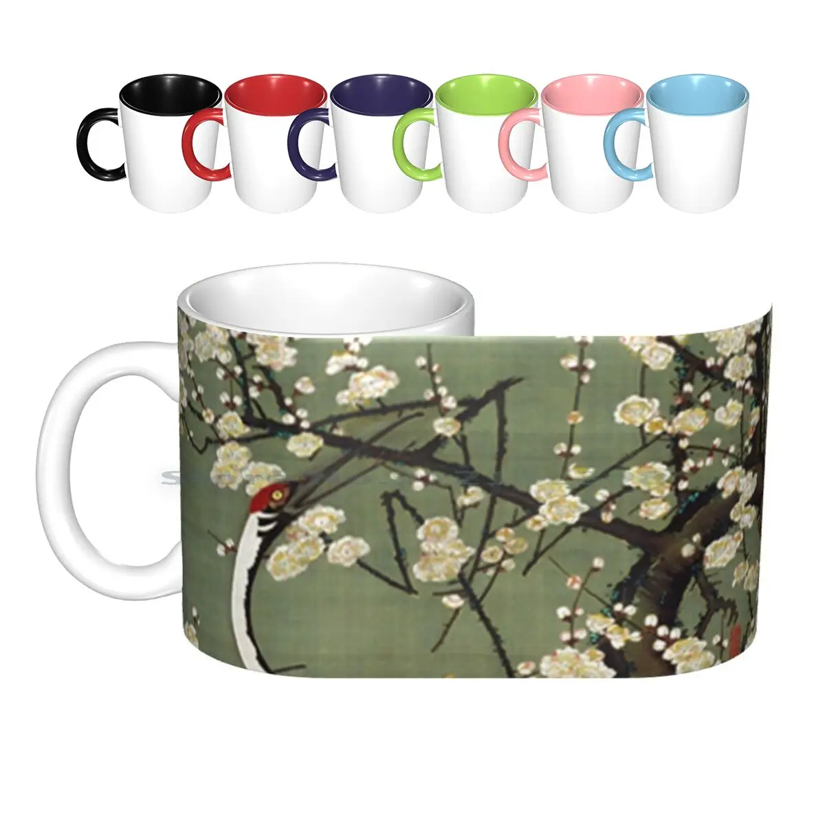 Favourite Artist-Plum Blossoms And Cranes-Ito Jakuchu Ceramic Mugs Coffee Cups Milk Tea Mug Crane Blossom Bird Black White Tan