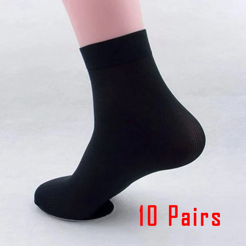 Calcetines de verano para hombre, medias elásticas ultrafinas de fibra de bambú sedosas, color blanco y negro, 5 colores, 10 pares