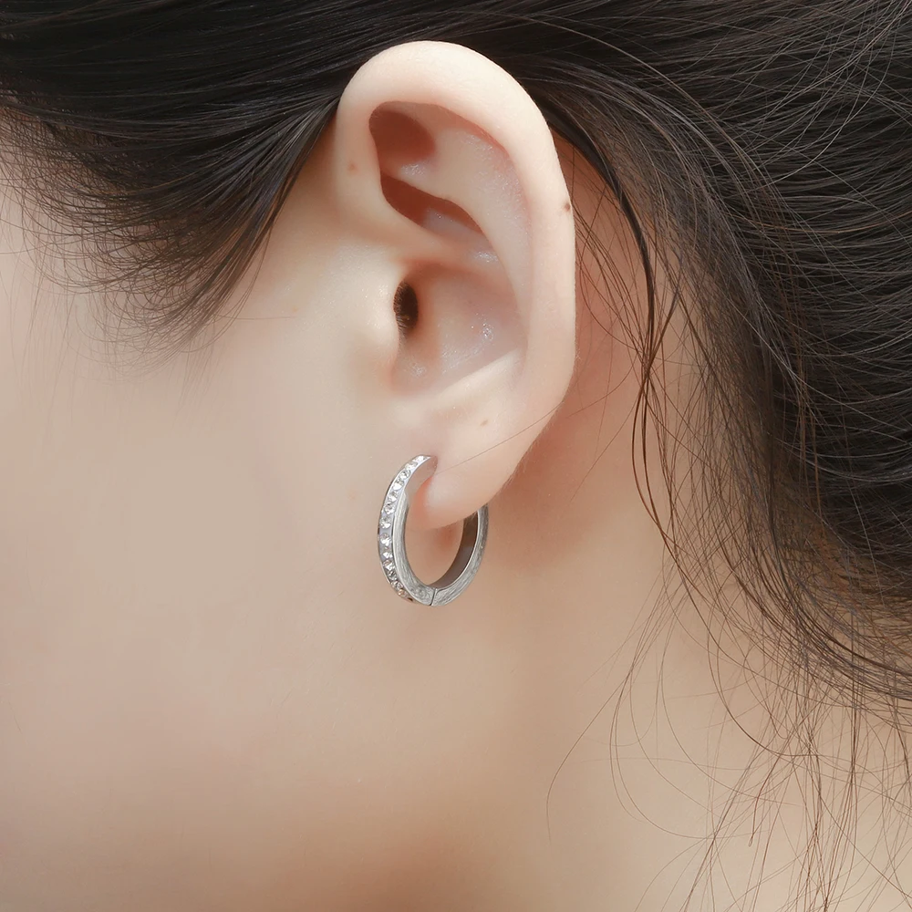 Small Round Earrings For Women Hoop Crystal Cute Ear Ring Fashion Stainless Steel Fashion Jewelry