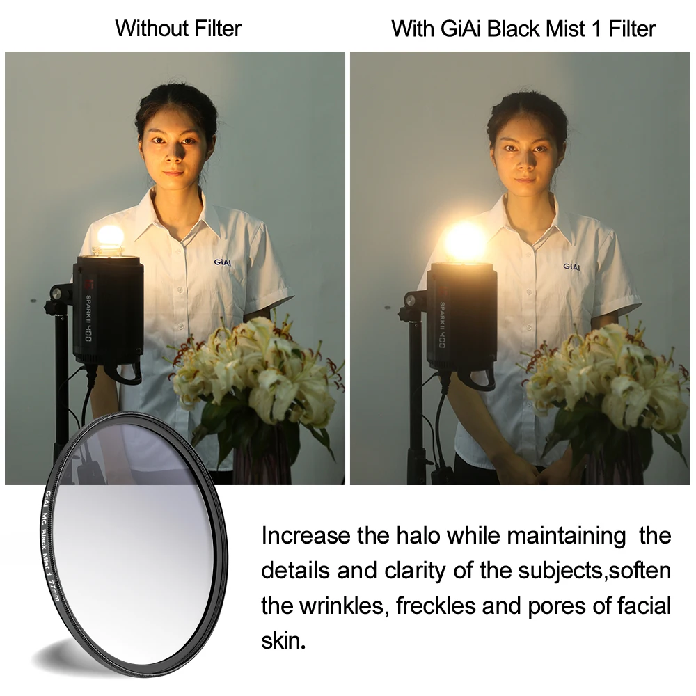 Giai Black Mist Filter Diffusion Cinema Camera Lens Filters 1/8 1/4 1/2 1  For Video Shooting 82mm 77mm 72mm 67mm 62mm 58mm