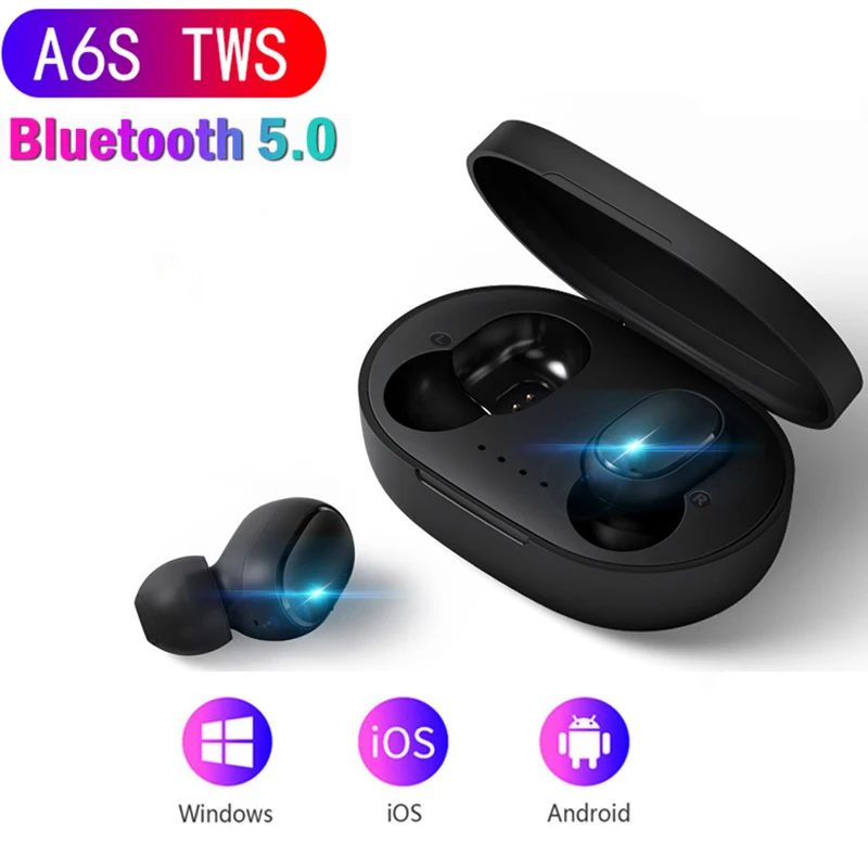 A6S Bluetooth 5.0 Headset for Redmi Airdots Gaming Sport Wireless Earbuds  Earphone with Mic for Xiaomi iPhone Samsung Huawei