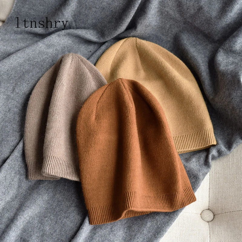 2021 New Unisex Autumn winter solid color real cashmere beanies skullies best matched cashmere man woman Warm skullies