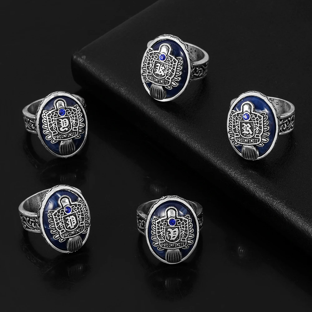 Vintage Punk The Vampire Diaries Initials Ring Retro A-Z Alphabet Blue Crystal Movies Gothic Rings For Men Women Jewelry Gift