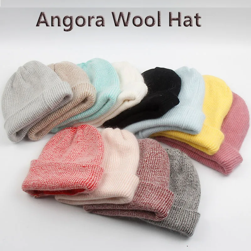 

2021 New Winter Hat for Women Rabbit Cashmere Knitted Beanies Thick Warm Vogue Ladies Wool Angora Hat Female Beanie Hats cap