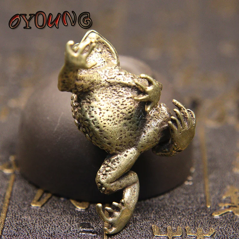 Solid Copper Lucky big Toad Tea Ceremony Small Ornaments Tea Pet Antique Bronze Animal Bufo Figures Miniatures Desk Decoration