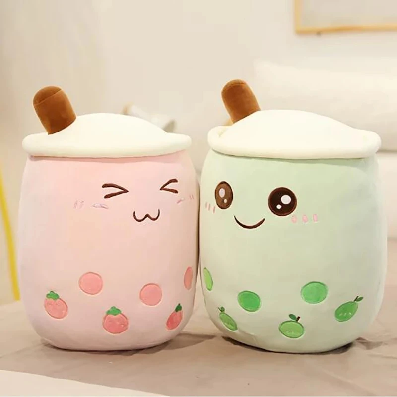 Boba Plushies Bubble Tea Plüschtiere Kawaii Plüschbecherförmiges Kissen Echte Lebensmittel Gefüllte Weiche Rückenkissen Kindergeschenk