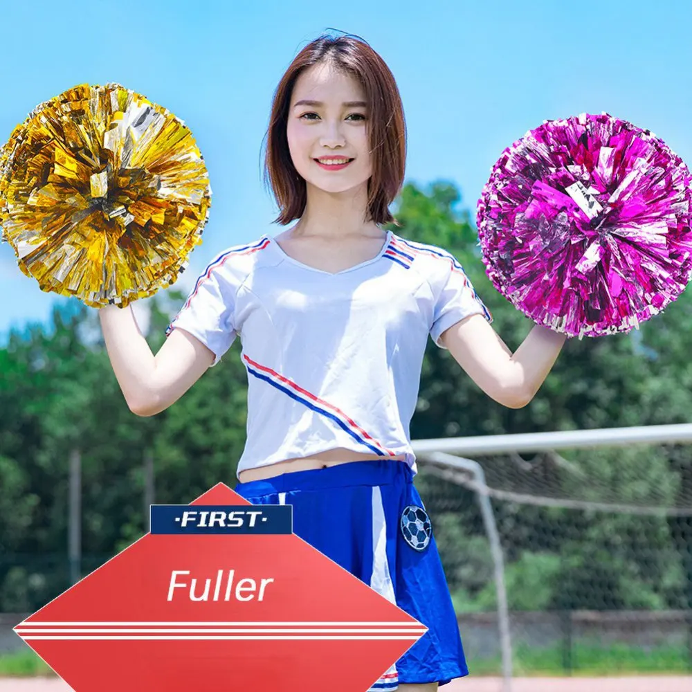 2PCS Colorfast Metallic Cheerleader Pom Poms Cheerleading Pompoms Majorettes Sports Hand Flower Aerobics Balls