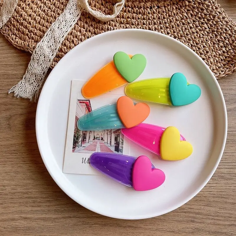 5pcs Korean children\'s macarone bright color love hairpin new little girl translucent BB clip lovely kids hair clip