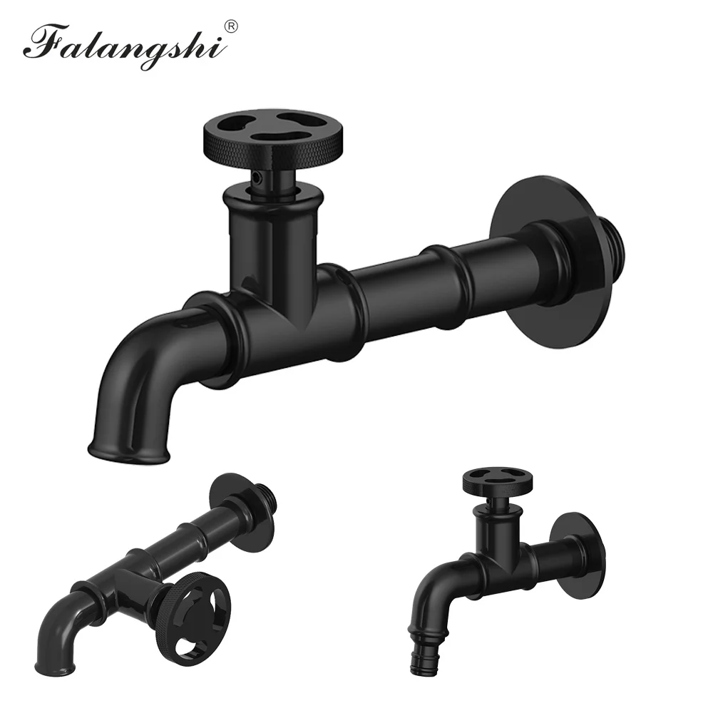 Bathroom Bibcock Faucet Brass Matte Black Decorative Outdoor Garden Taps for Washing Machine Toilet Mop Faucet Wall Mount WB8509