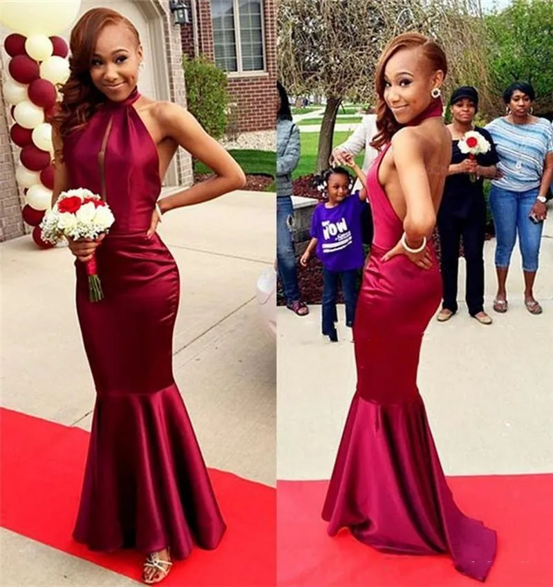 

2025 Sexy Halter Keyhole Bust Burgundy Backless Mermaid Long Prom Dresses Evening Party Gown Abendkleider robe de soriee