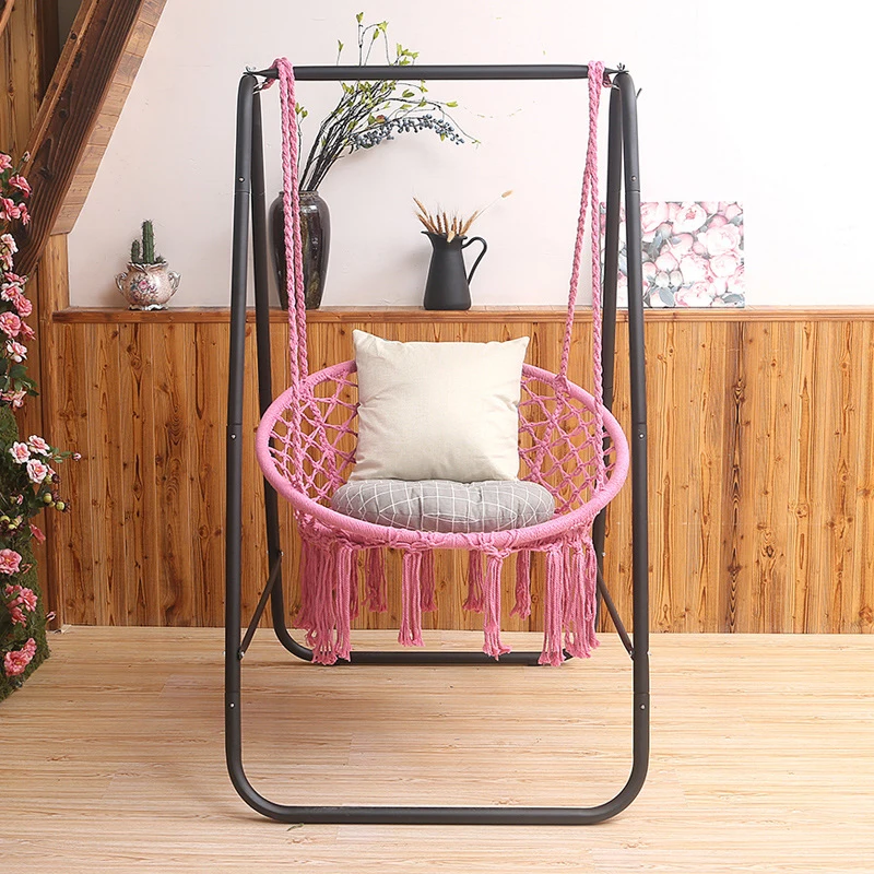 Cotton Rope Hanging Chair For Adults And Children Round Household Swing Hammock Nordic Style Indoor Hanging Chair With Stand