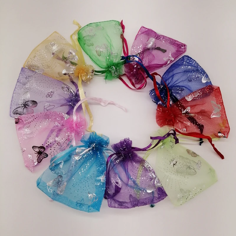 100Pcs Butterfly Organza Bags 15x20 17x23 20x30 Butterfly Gift Bag for Jewelry Packaging Bag Storage Display Mini Drawstring Bag