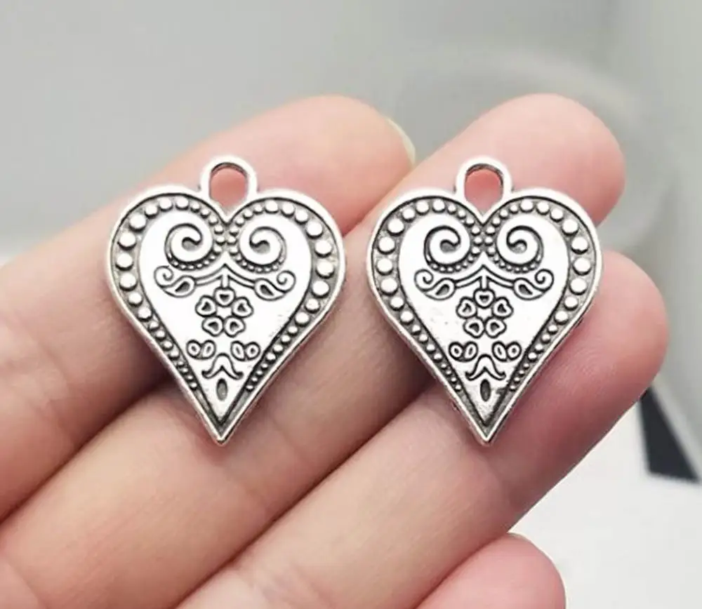 

12pcs/lot--27x22mm Antique Silver Plated Feart Charms Flower Pendants For DIY Necklace Supplies Jewelry Making Accessories