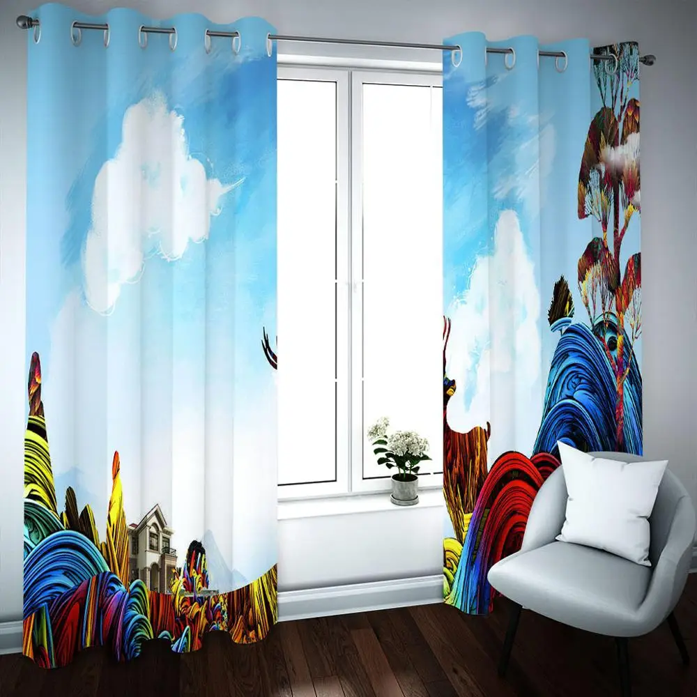 

Custom curtains blue sky curtains Customized 3d curtains new window balcony thickened windshield blackout curtains