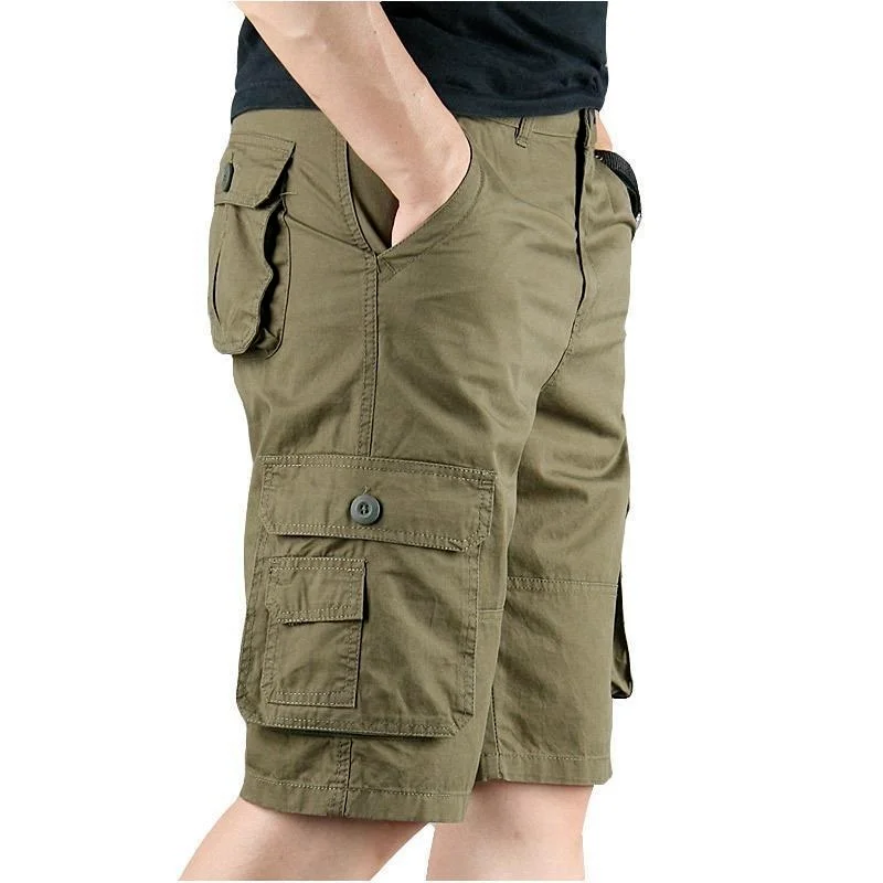 Summer Men\'s Casual Cotton Cargo Shorts Overalls Long Length Multi Pocket Hot breeches Military Capri Pants Male Cropped Pants